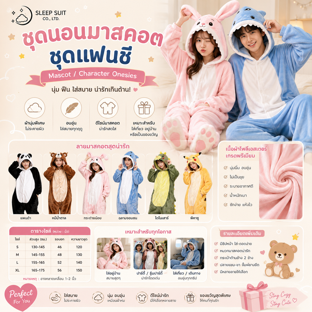 ชุดนอนมาสคอต / ชุดแฟนซี (Mascot / Character Onesies)